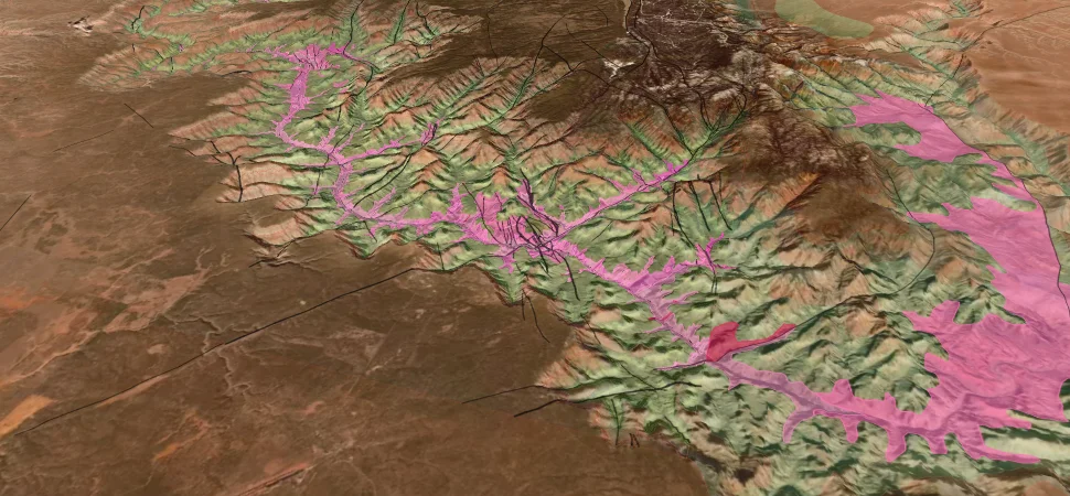 The Grand Canyon: satellite imagery with Macrostrat's geologic map over it
